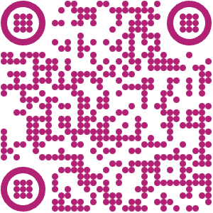 This is a magenta QR code on a white background, designed with a pattern of dots and circles for scanning with a smartphone.